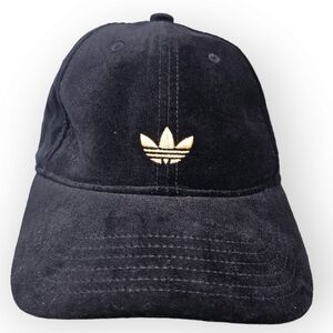 adidas RARE Black Gold Velvet Strapback Trucker Hat Cap Trefoil